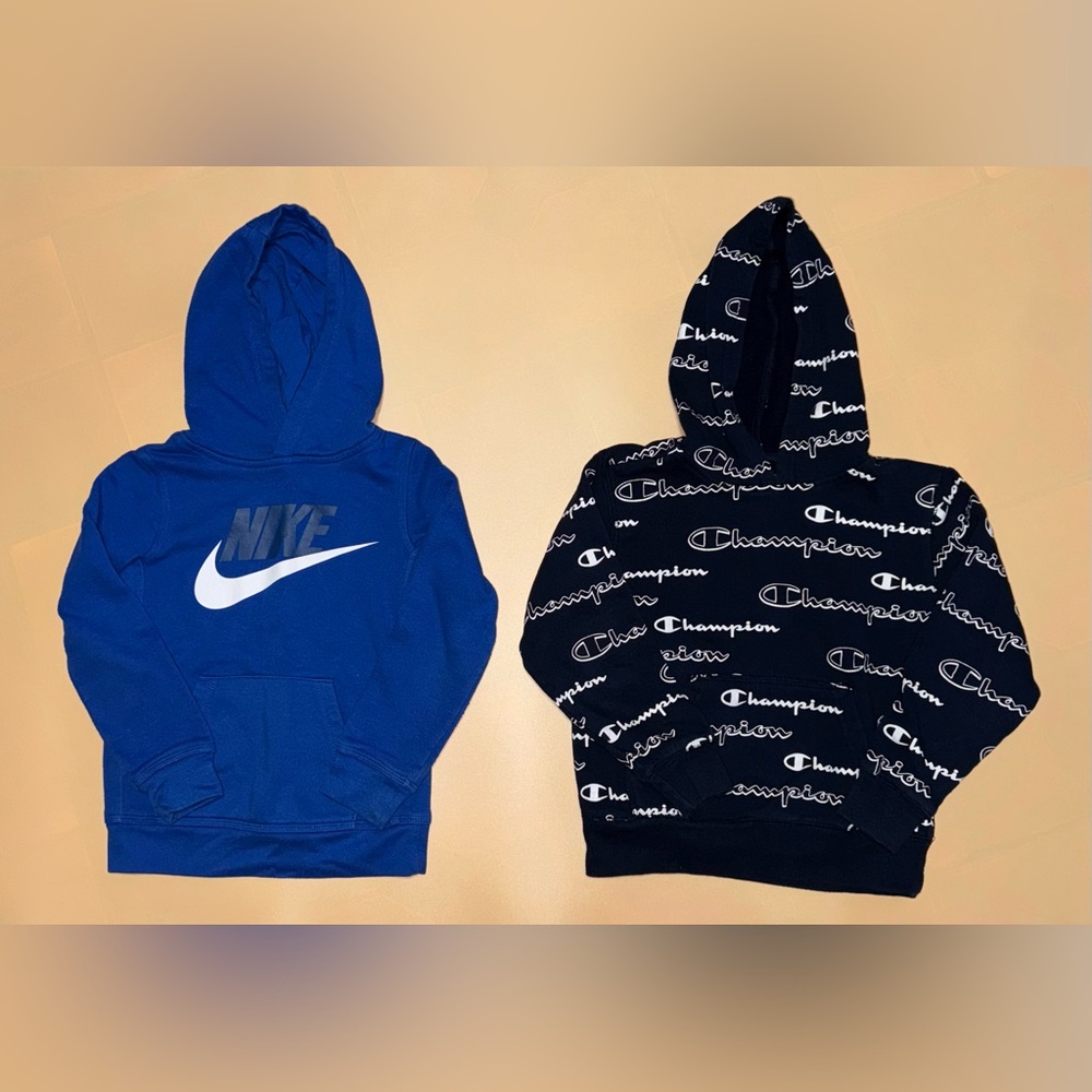 Lot of 2 Boys Nike/Champion Pullover Hoodies; Size Small & Medium